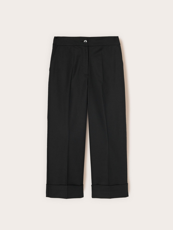 Wide-leg trousers in cotton-blend technical fabric