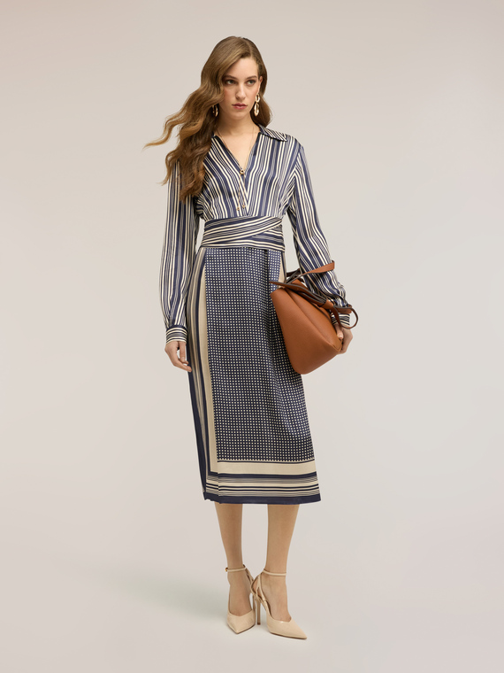 Foulard print satin shirt dress