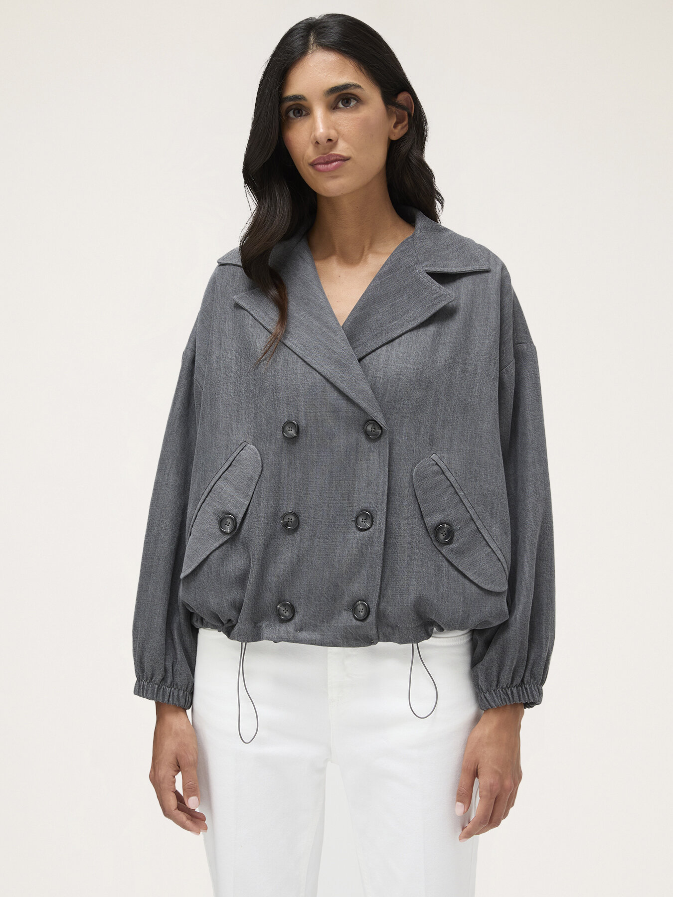 Zweireihige Bomberjacke in Denim-Optik image number 0