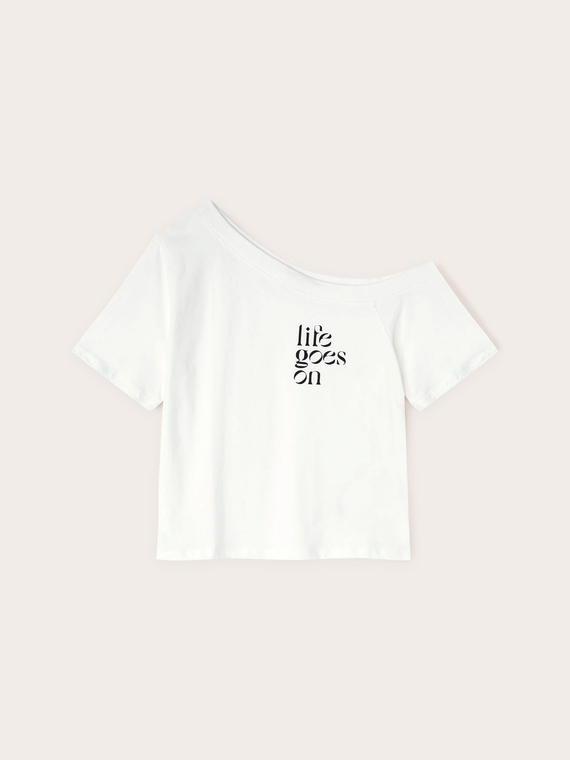 T-shirt with asymmetrical neckline and lettering