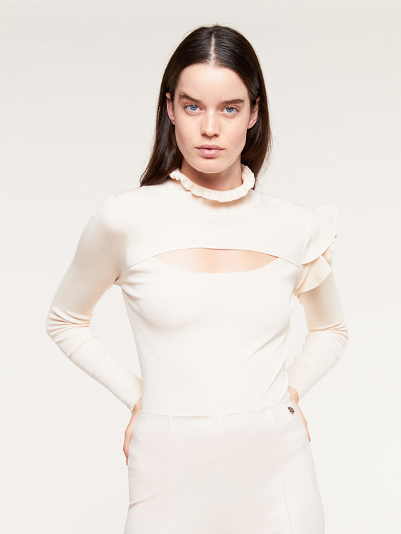 Turtleneck sweater with cut-out feature
