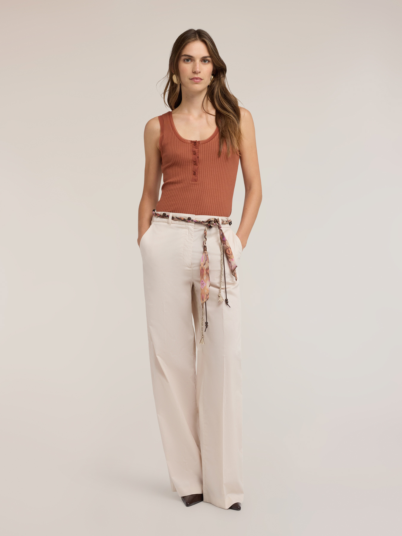 Pantalon palazzo en coton avec ceinture image number 0