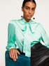 Solid colour satin shirt with bow image number 0