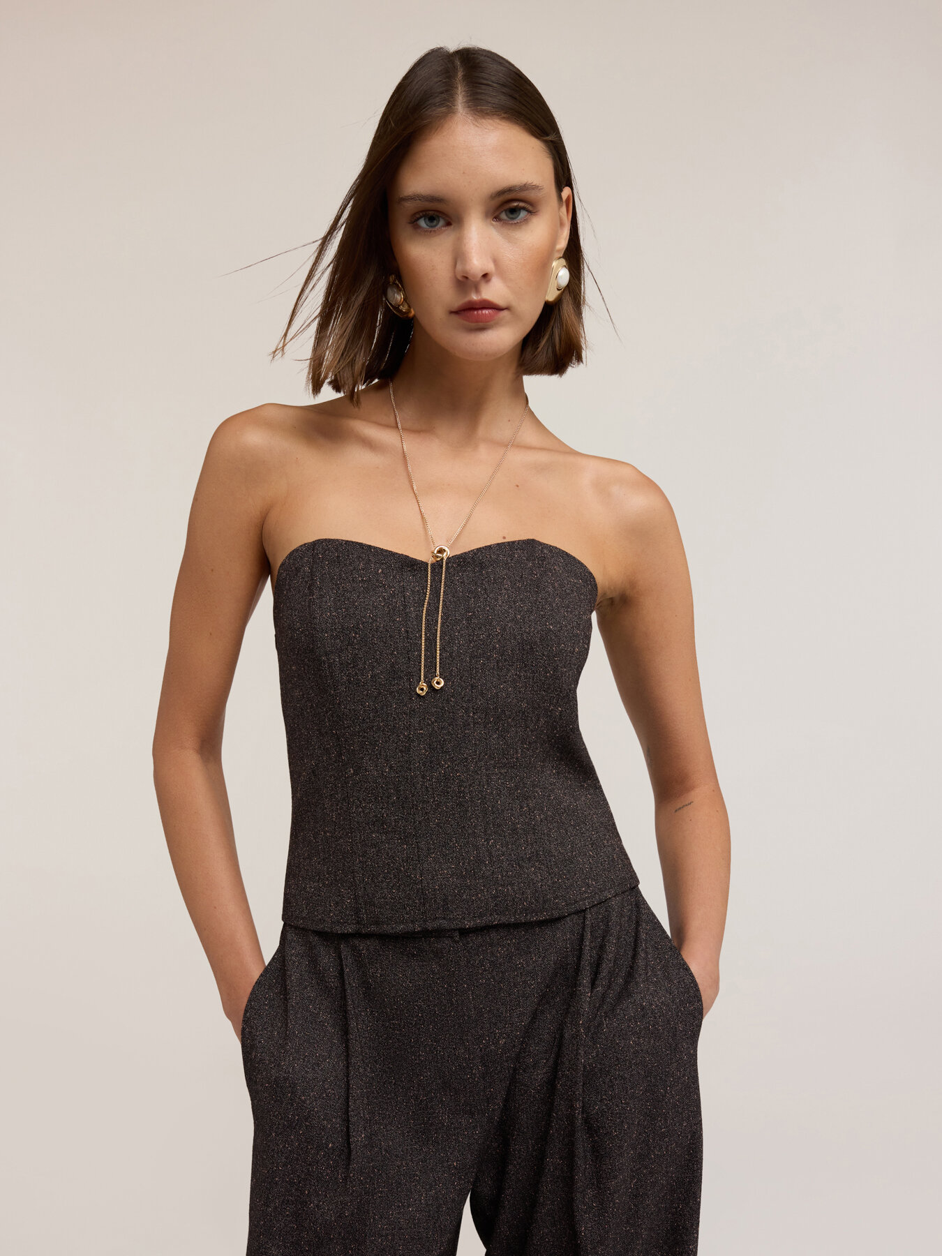 Top bustier in yarn-dyed polyviscose image number 0