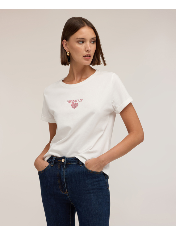 T-shirt avec inscription et c&oelig;ur en strass