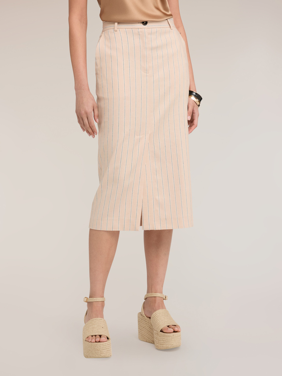 Striped linen blend pencil skirt