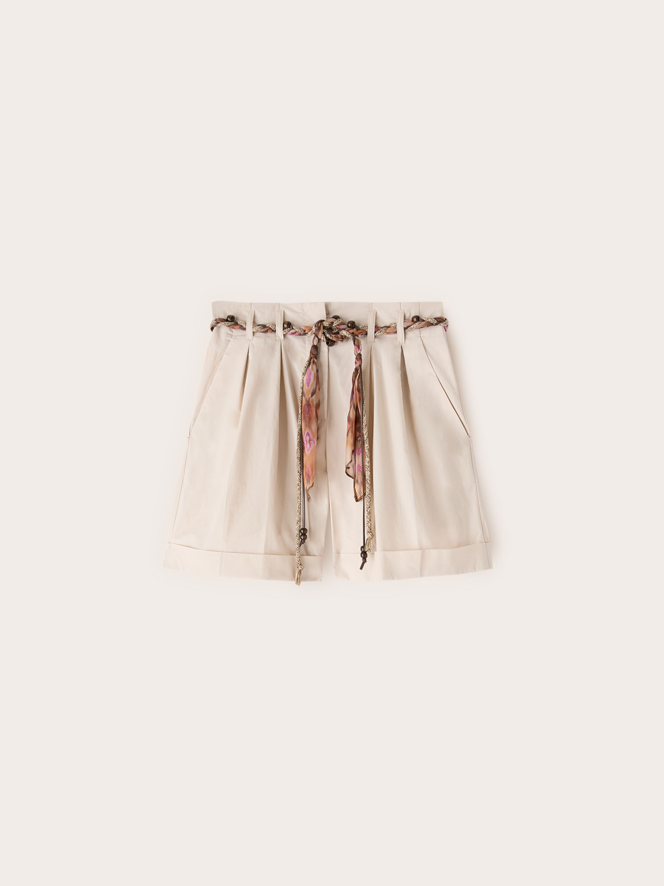 High-waisted poplin shorts with belt image number 4