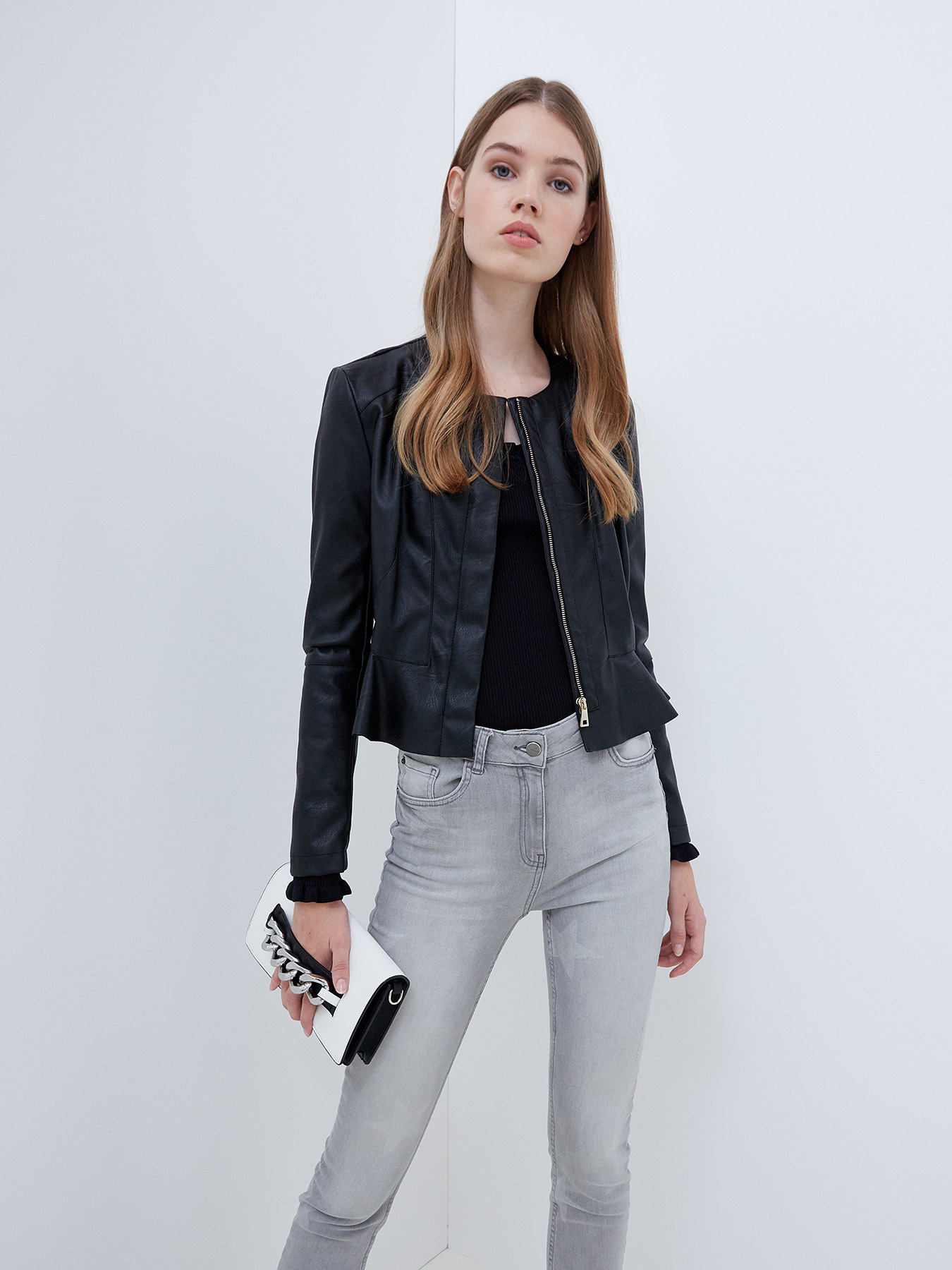 Leather-effect peplum jacket image number 0