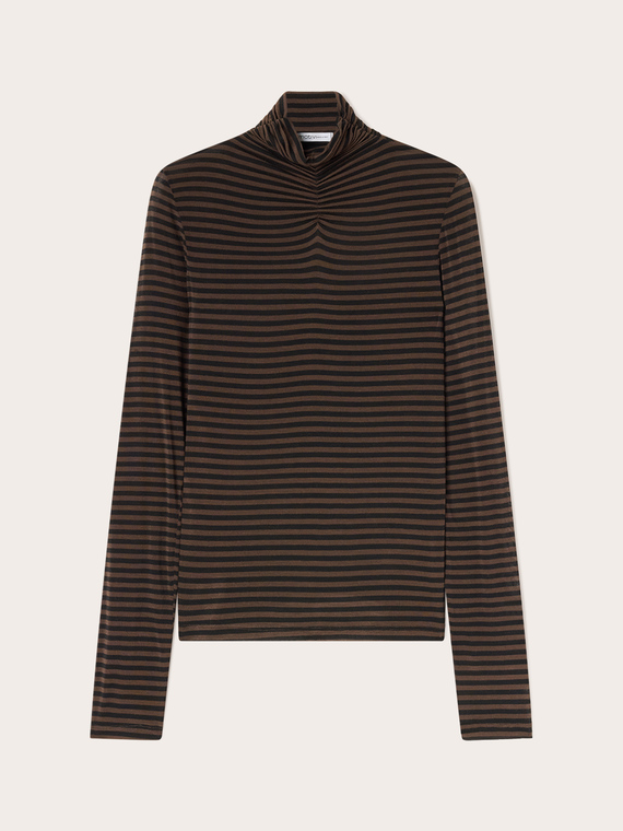 Striped cashmere blend turtleneck with ruching