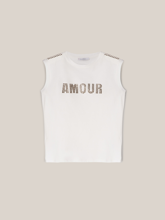 Motivi Top con scritta e strass Donna