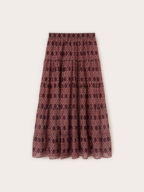 Maxi flared skirt in voile with geometric print