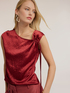 Satin top with draped asymmetric neckline image number 3