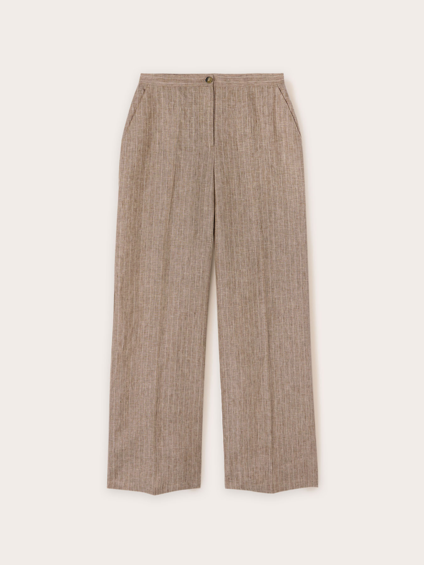 Pantalones modelo palazzo de raya diplom&aacute;tica en lino image number 3