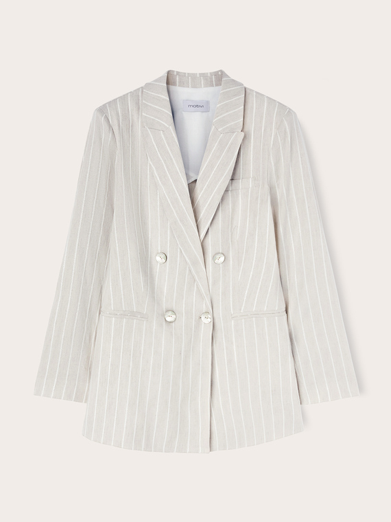 Linen-blend pinstripe blazer jacket