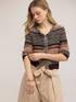 Short striped openwork knit cardigan image number 1