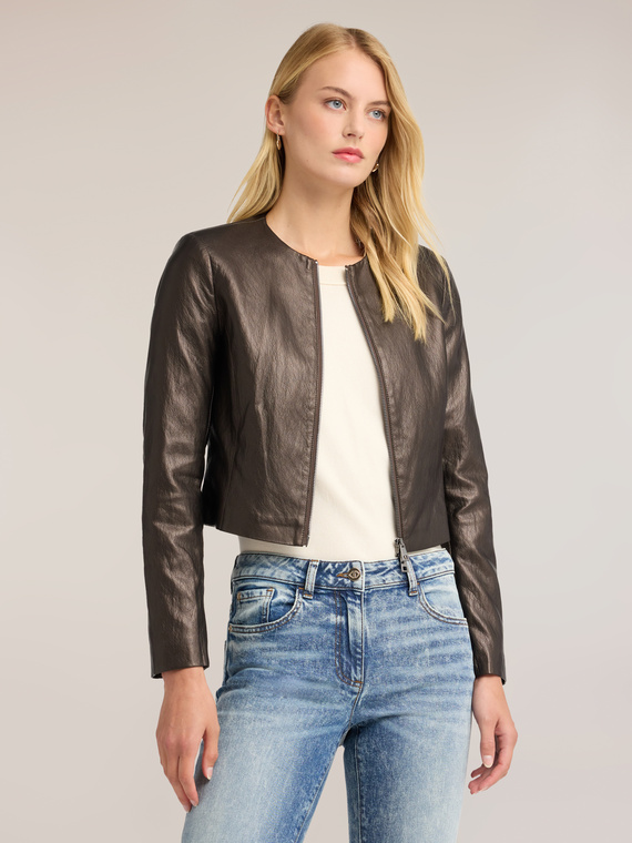 Collarless zip jacket