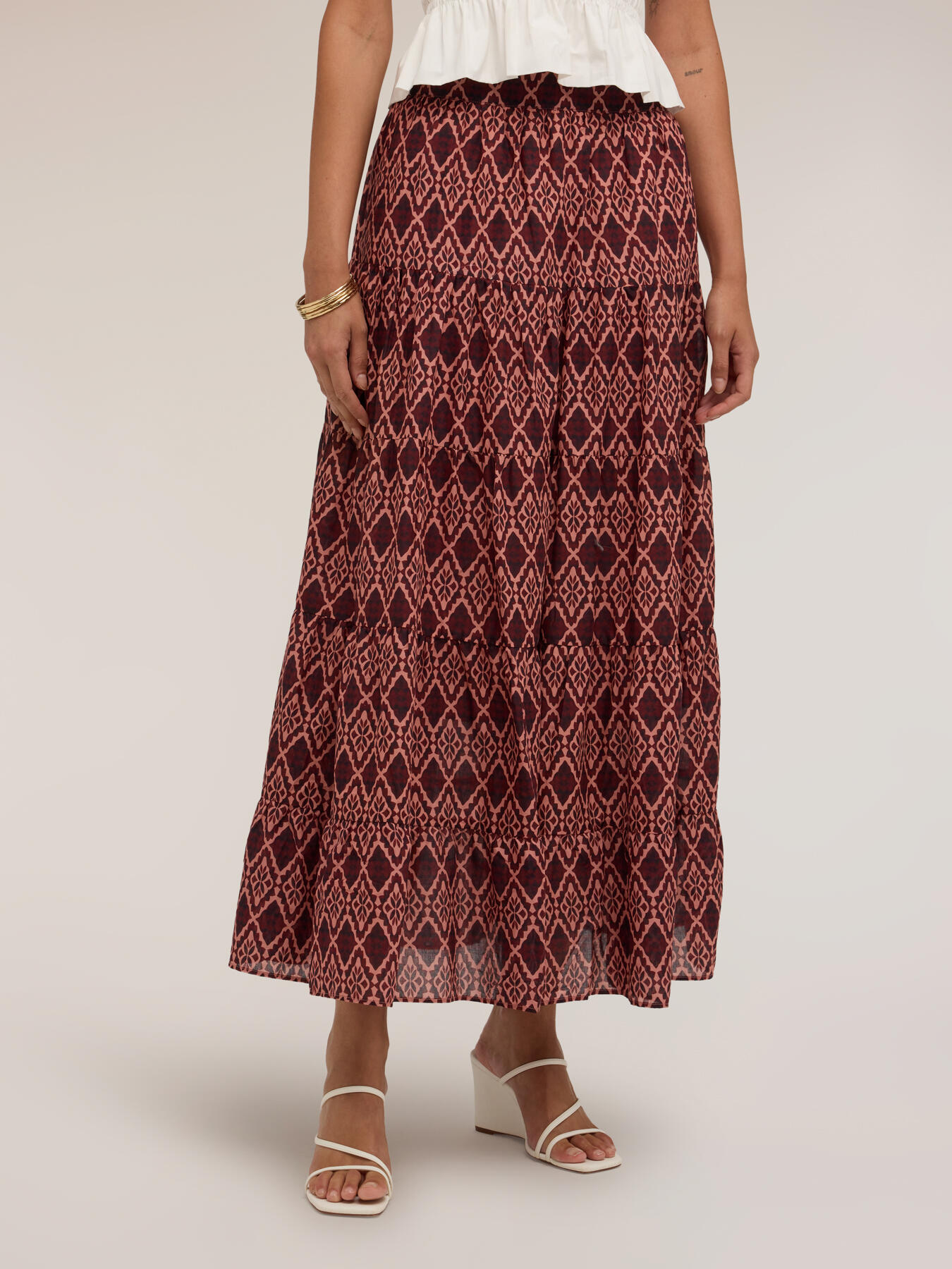 Maxi flared skirt in voile with geometric print image number 0