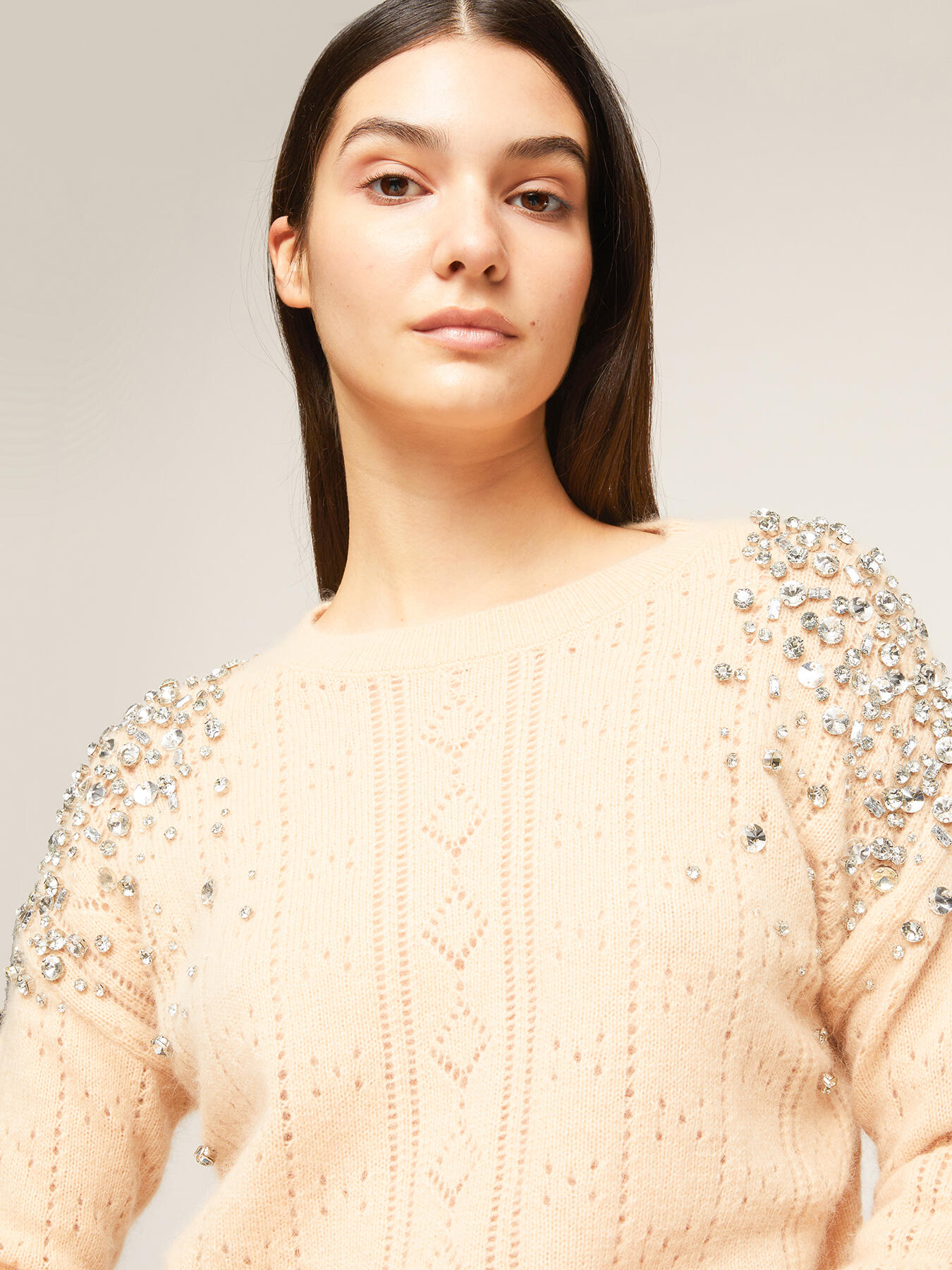 Maglia misto angora con pietre image number 2