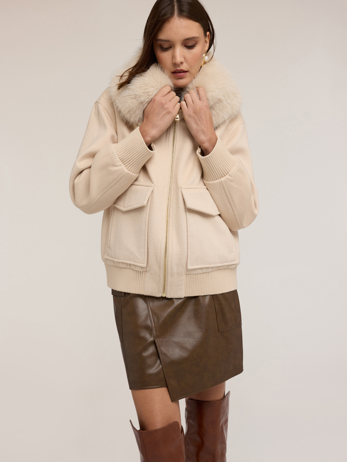 Mixed wool cloth coat with high collar image number 0