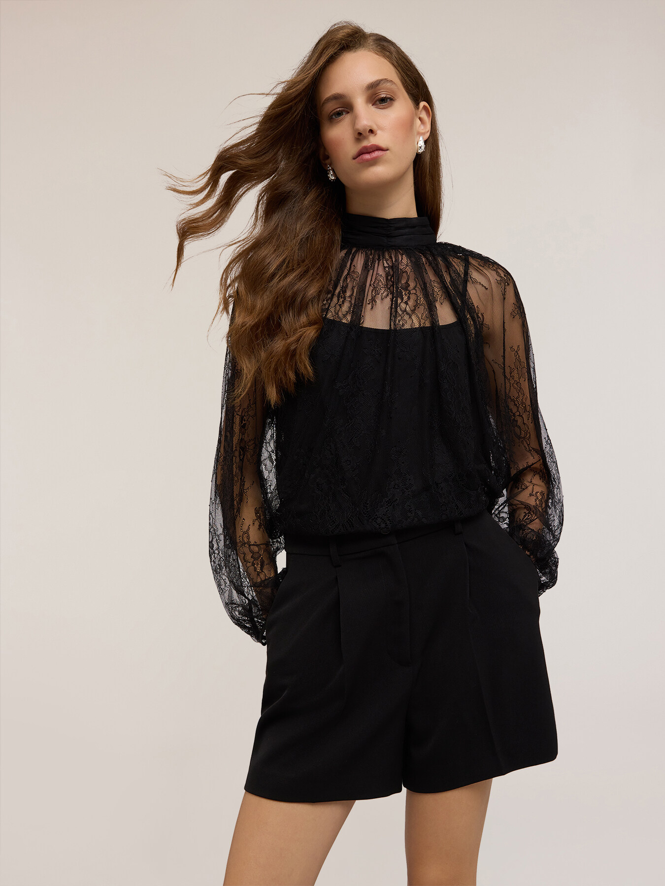 High-neck lace blouse image number 0