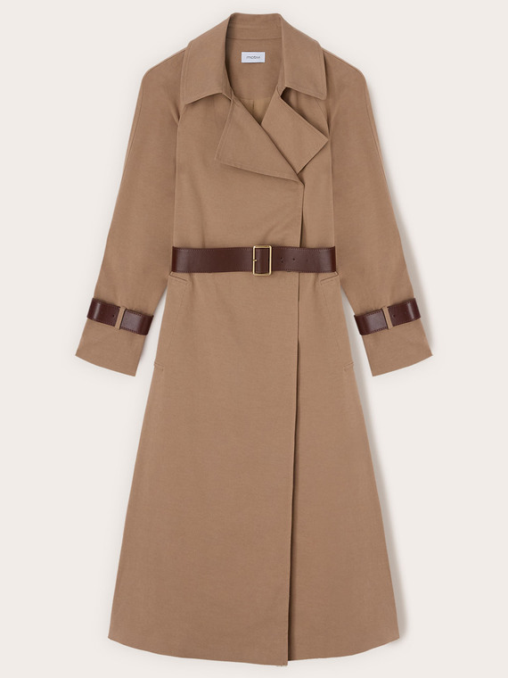 Mixed lyocell drill trench coat with belt