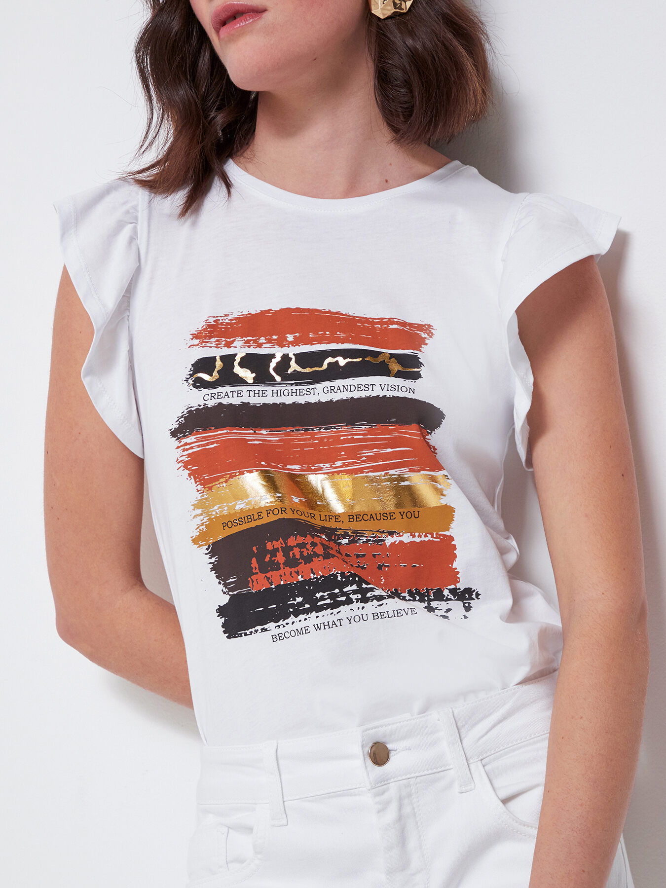 T-shirt with flounce sleeves and print image number 0