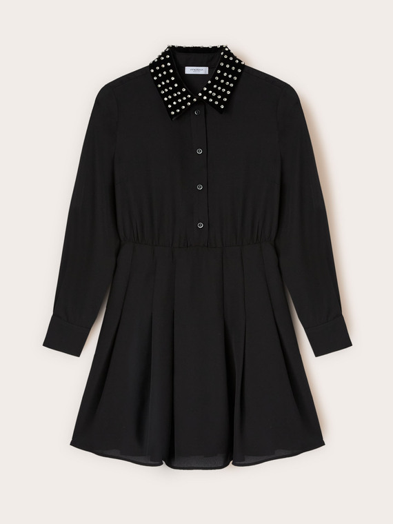 Georgette dress with embroidered collar