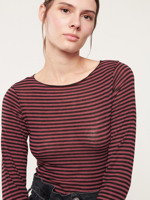 Long-sleeved striped cashmere blend T-shirt