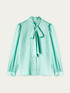 Solid colour satin shirt with bow image number 3