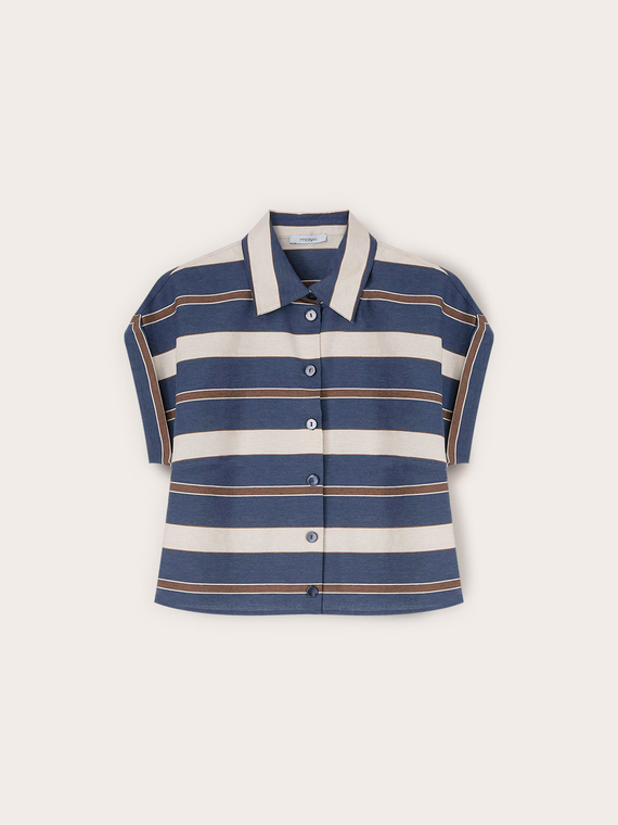 Striped cotton blend boxy shirt
