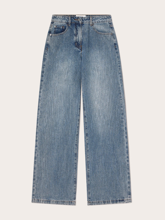 High-waisted palazzo jeans with rhinestones