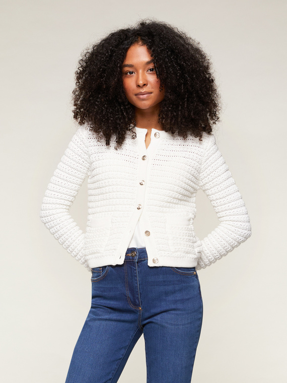 Short cardigan with relief pattern