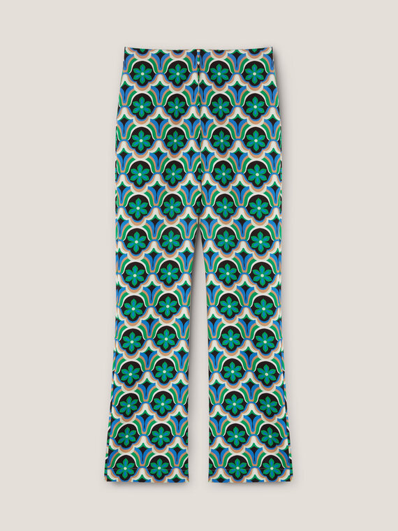 Tile patterned flared trousers