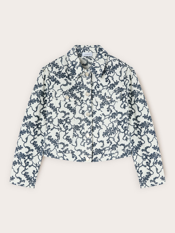 Drill jacket with floral embroidery