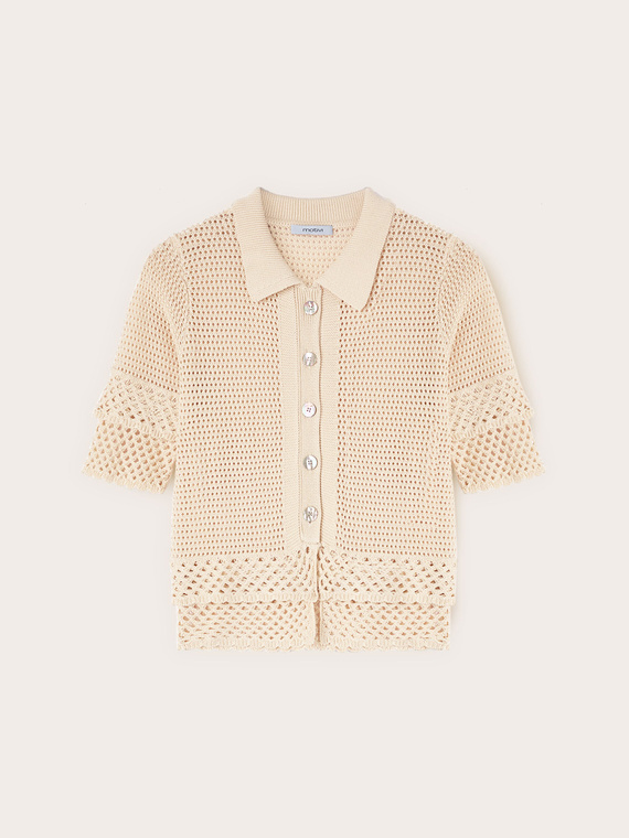 Cardigan ajour&eacute; en tricot fin