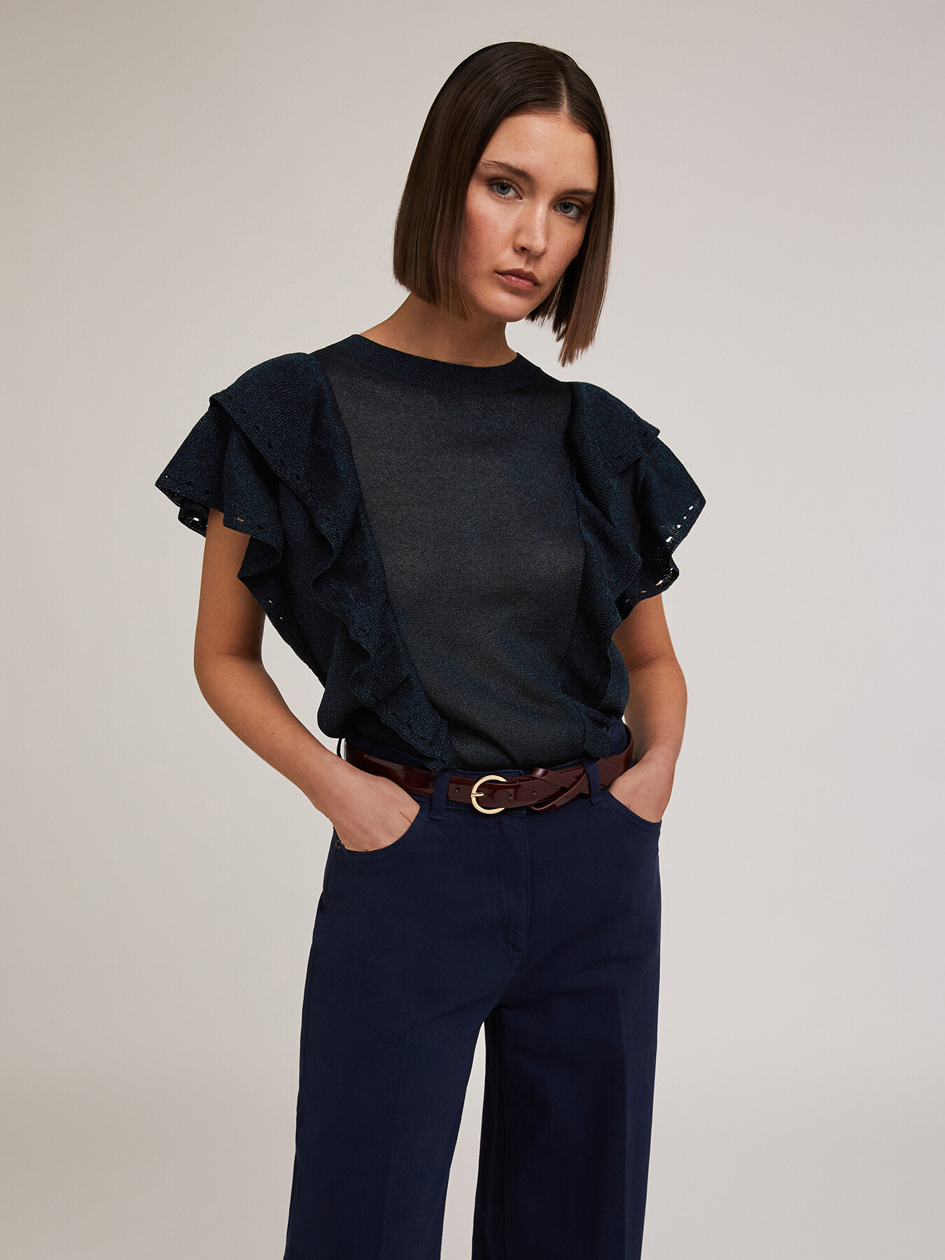 Pullover aus Lurex mit Volant image number 0