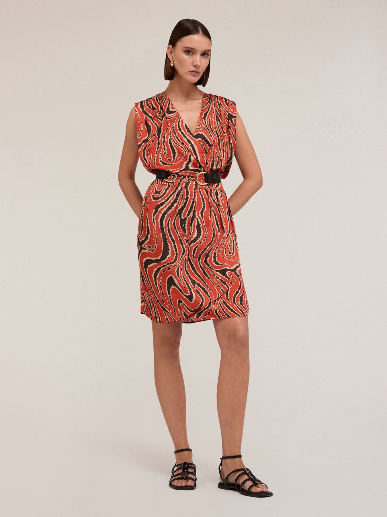 Vestito corto ad incrocio in raso stampato image number 0