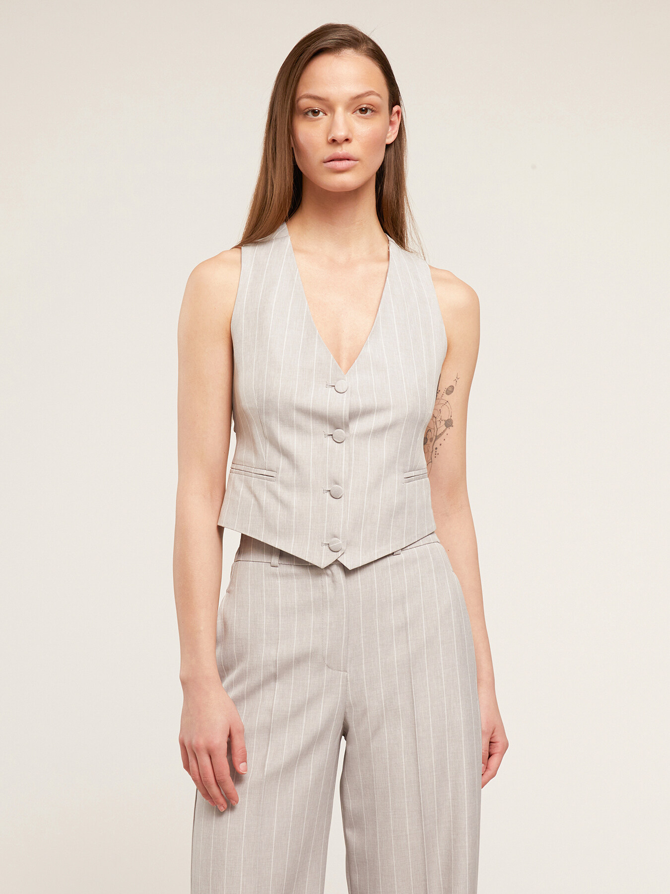 Pinstriped waistcoat with crossover feature image number 0