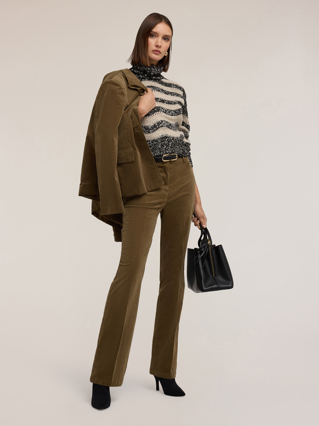 Heavy knit striped turtleneck sweater image number 0