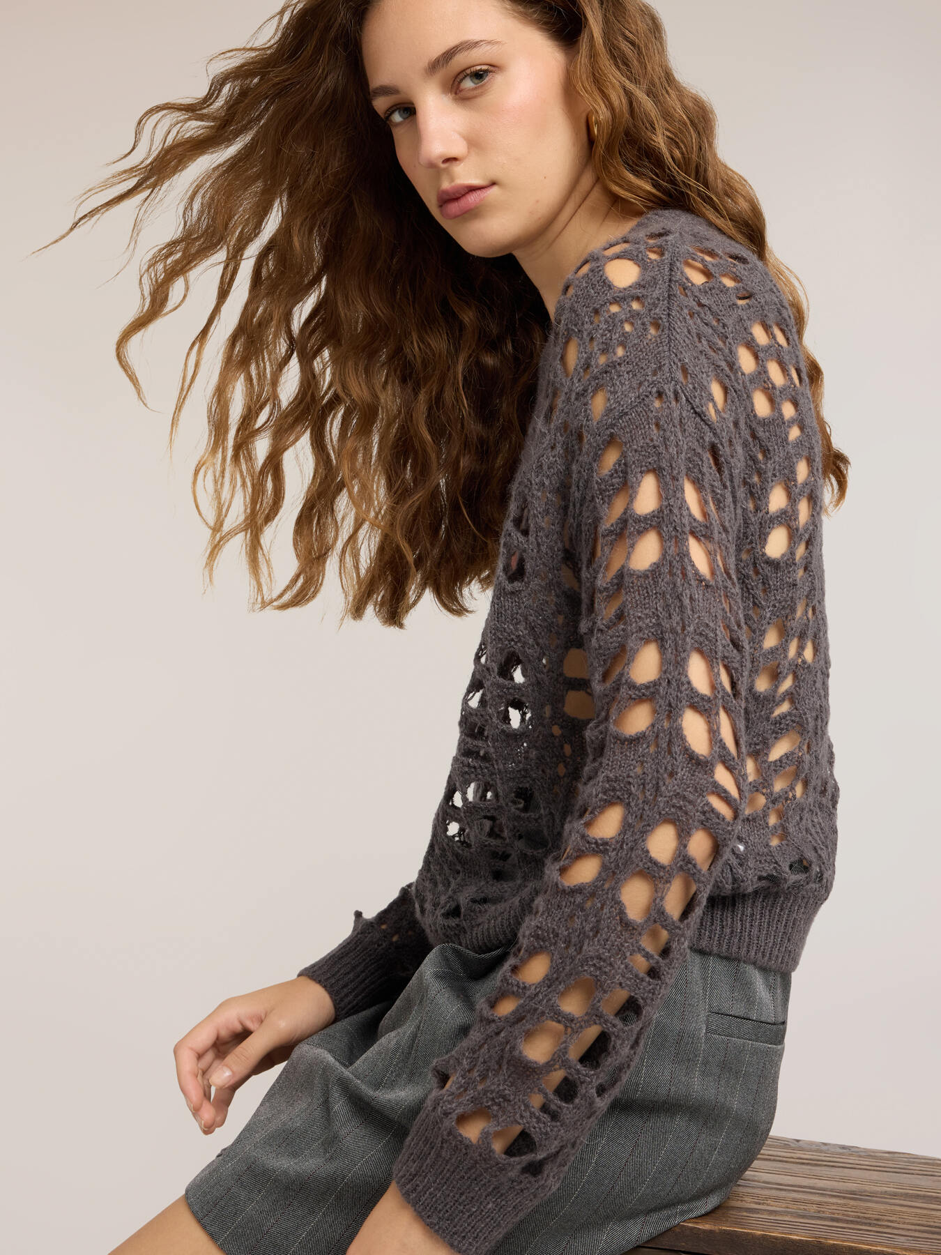 Openwork wool blend sweater image number 3