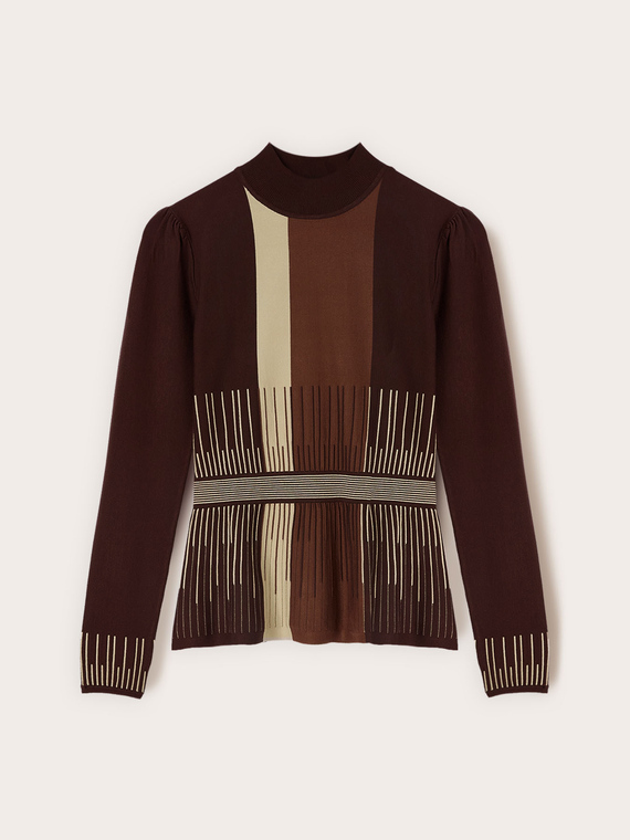 Maglia dolcevita a righe taglio peplo