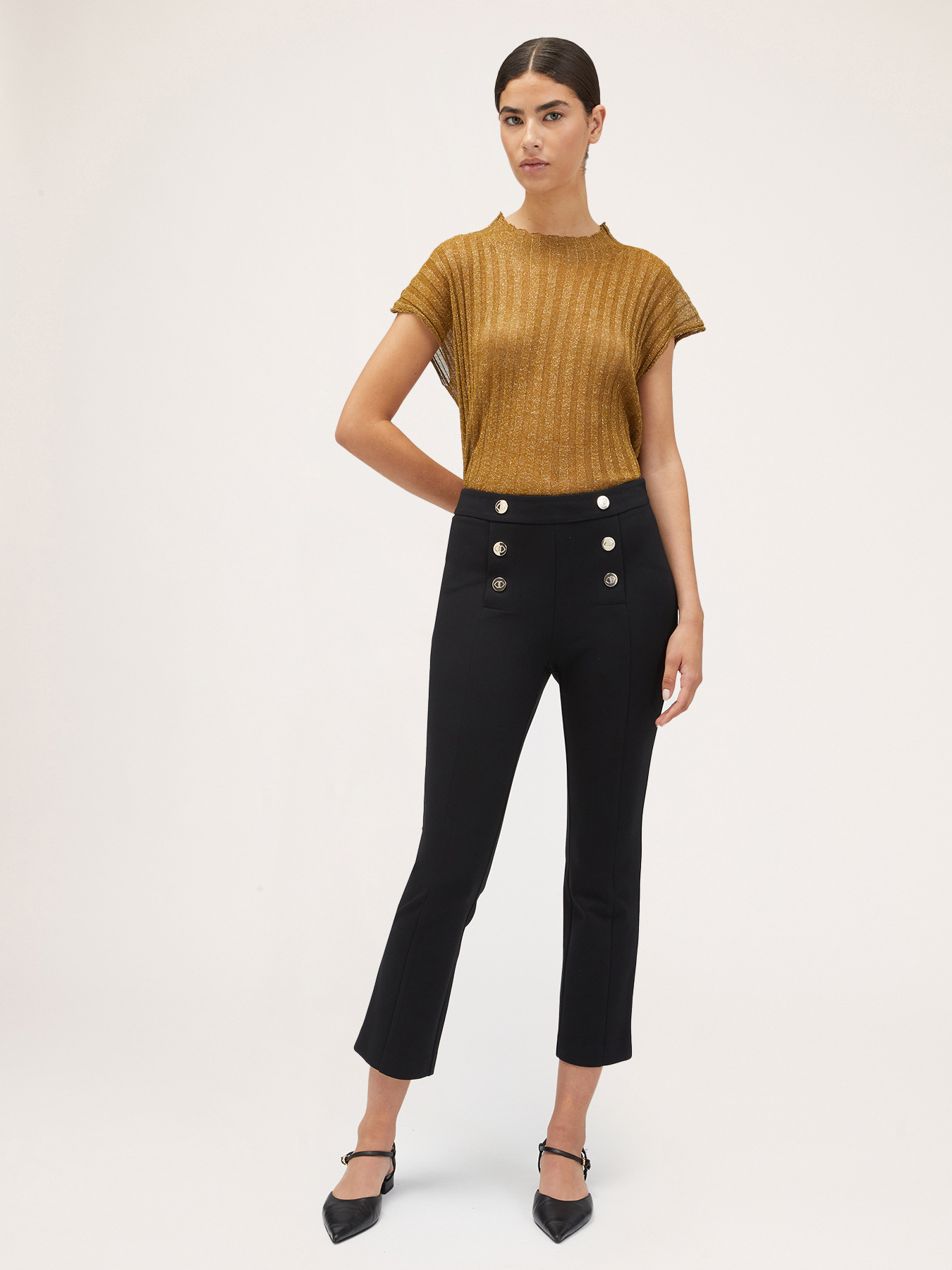 Milano knit fabric regular trousers button feature image number 3