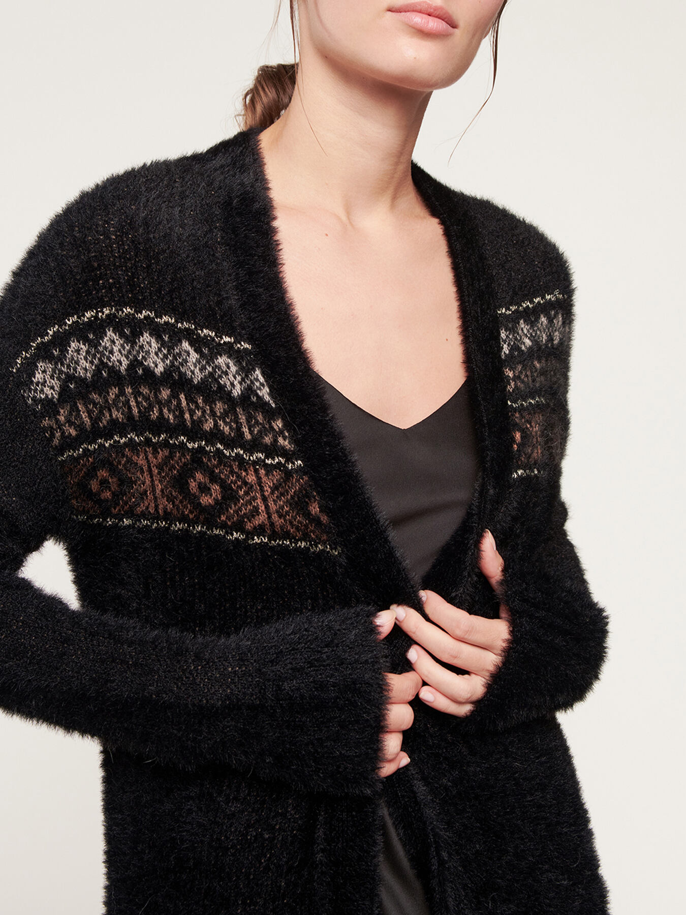 Cardigan lungo jacquard effetto pelliccia image number 2