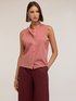 Camisa de voile plisado con cuello mao image number 0