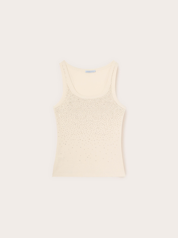 Ribbed jersey top with rhinestones