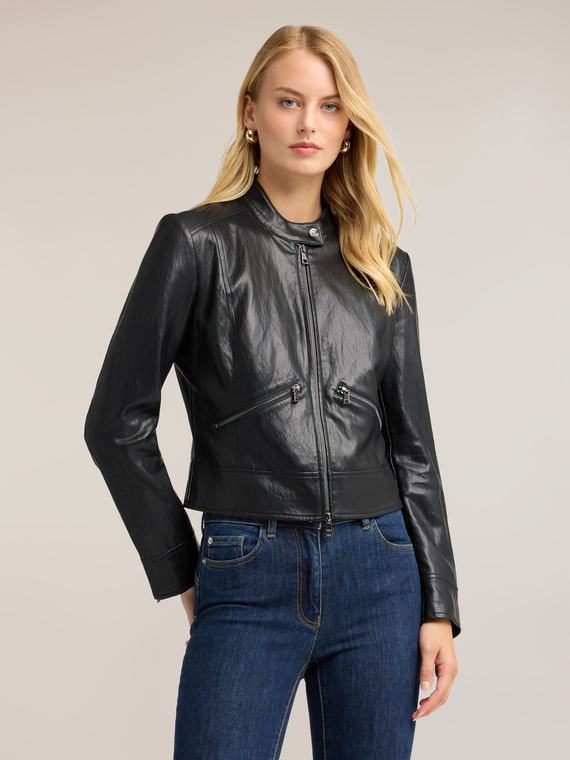 Biker jacket with mandarin collar
