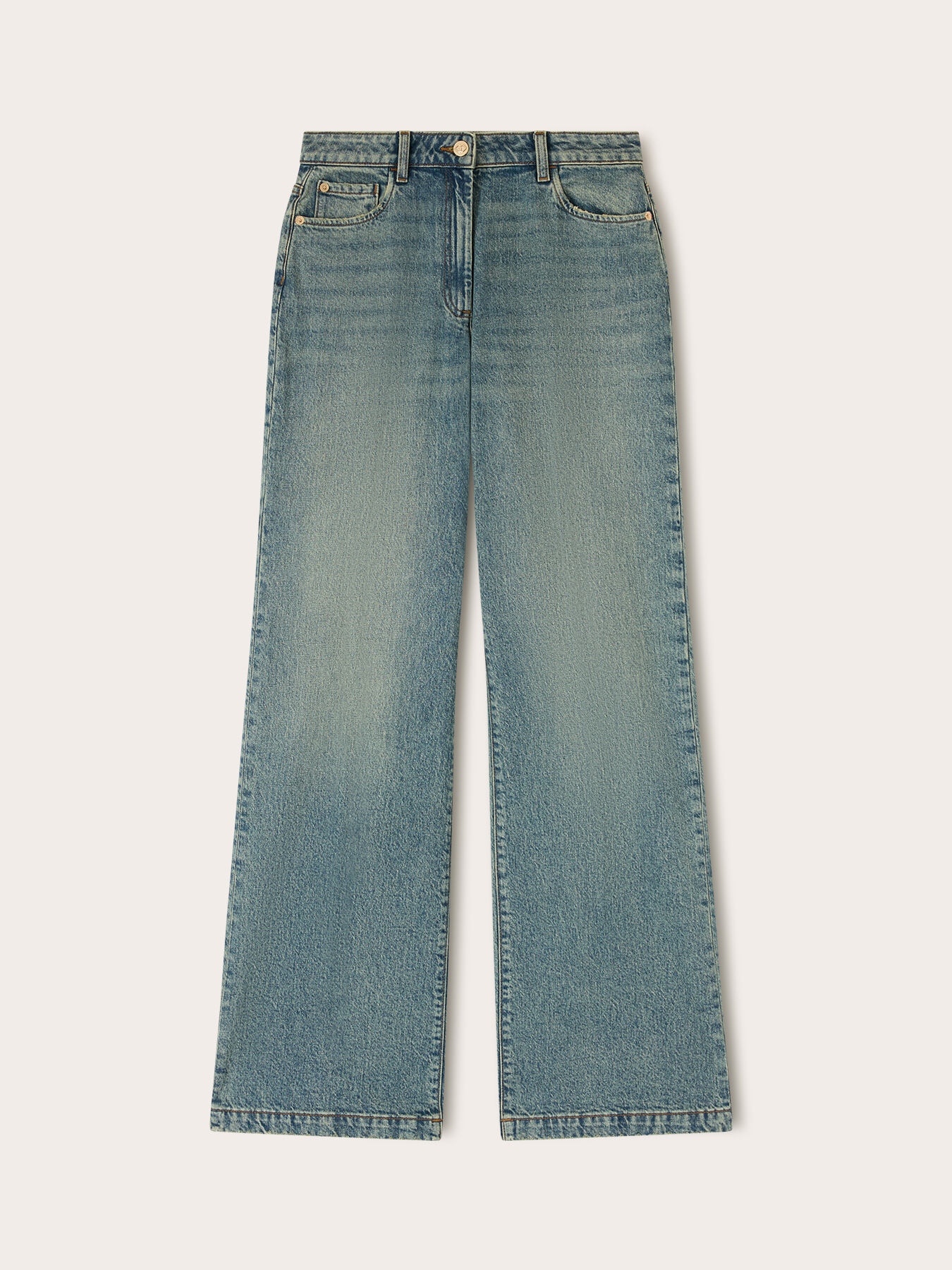 Jeans wide cu talie &icirc;naltă washed image number 4