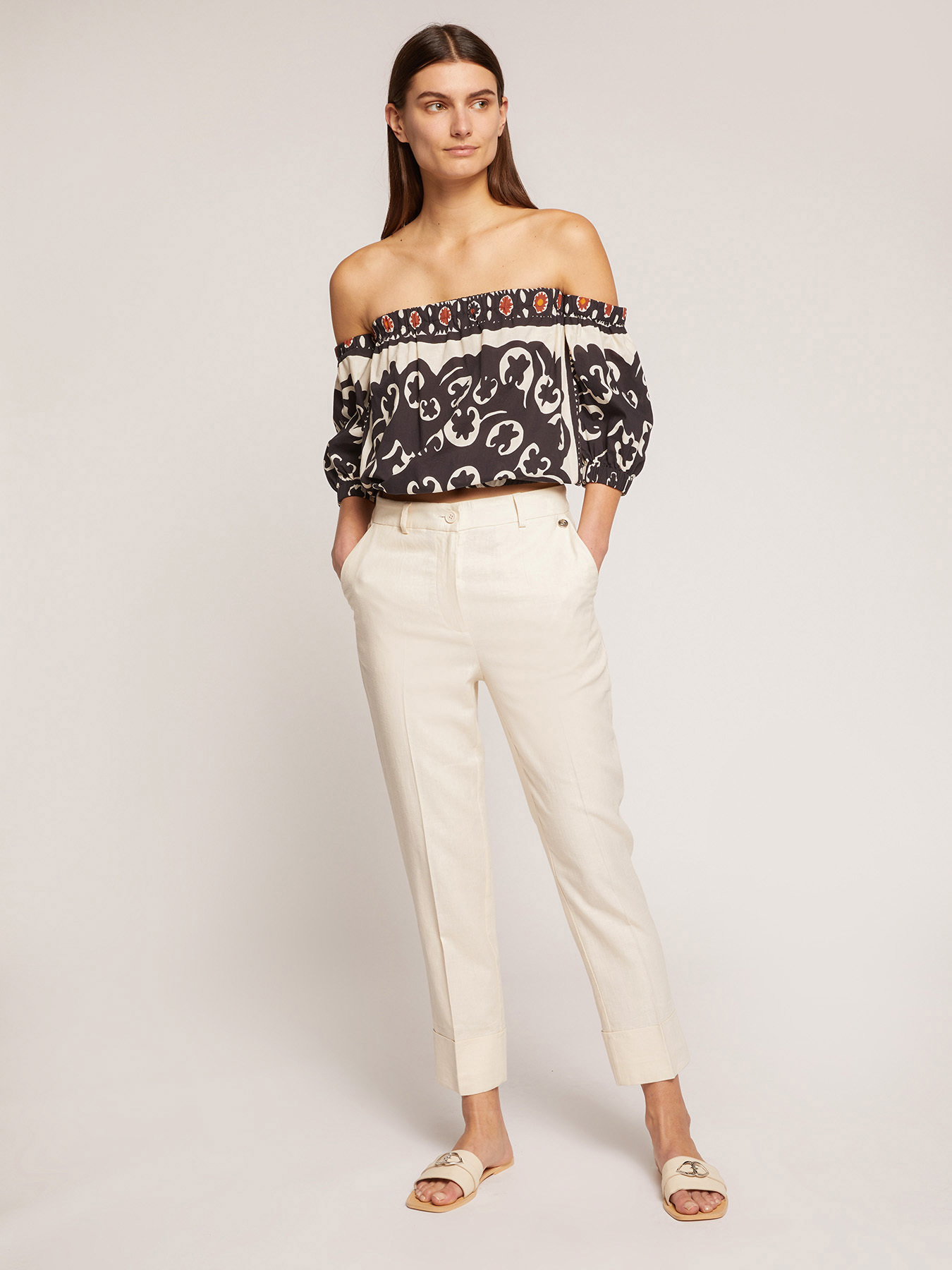 Pantaloni diritti in viscosa lino image number 0