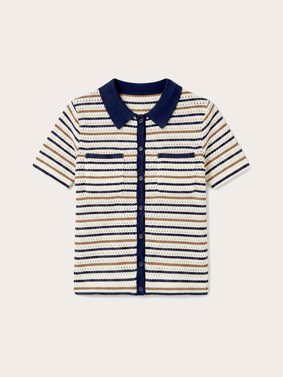 T-shirt a righe con colletto a contrasto
