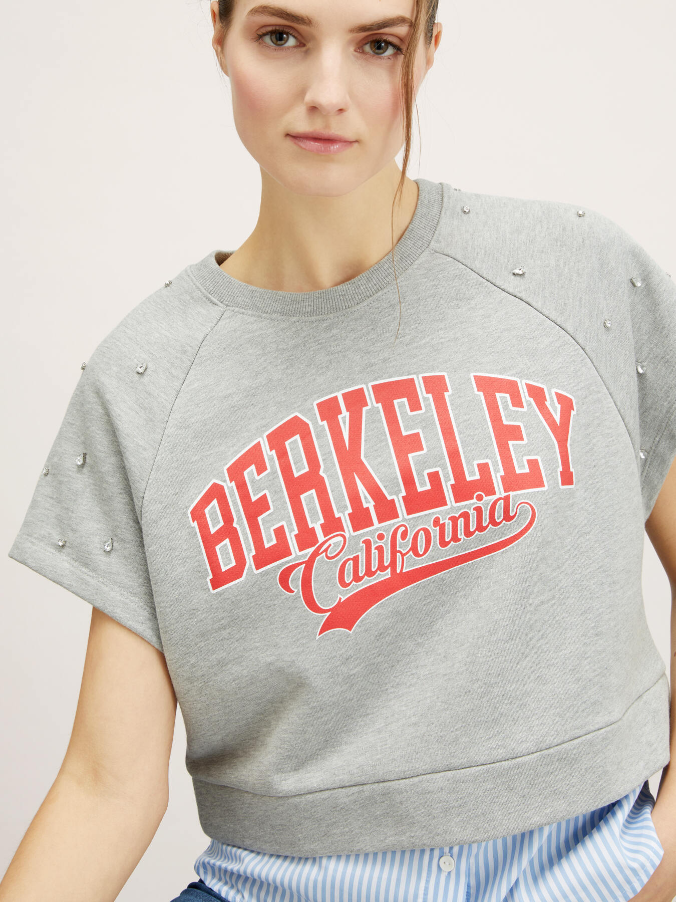 Felpa maniche corte con inserti in popeline image number 2